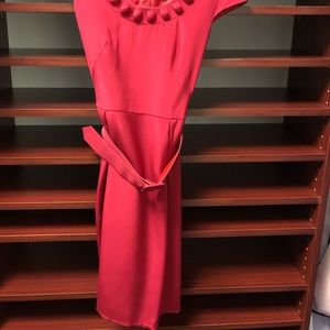 Badgley Mishka pink belted dress w/ gem neckline